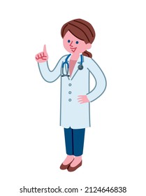 Full-body illustration of a doctor (female) who is guiding