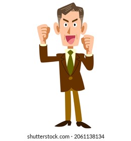 Full-body illustration of an elderly businessman who is enthusiastic