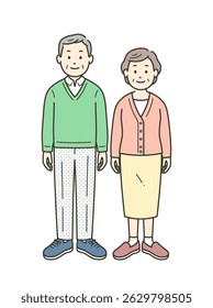 A full-body illustration of an elderly couple standing side by side