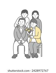 Full-body illustration of a family photo of four adults