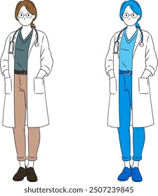 A Full-Body Illustration of a Female Doctor