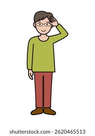 Full-body illustration of an intellectual young man posing with an understanding pose
