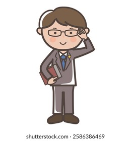 Full-body illustration of a male lawyer saluting