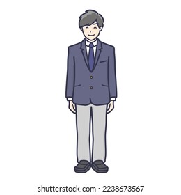 Full-body illustration of a male student in uniform, forward-looking