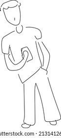 Full-body illustration of a man looking at a smartphone