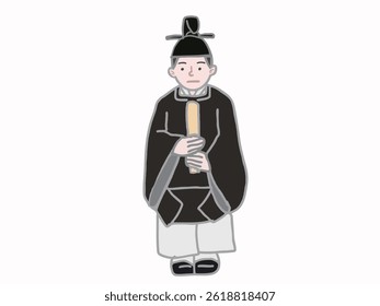 Full-body illustration of a man wearing the sokutai, a noble costume from the Heian period in Japan