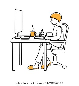 It is a full-body illustration of a man working with a pen tab.
Vector data that is easy to edit.