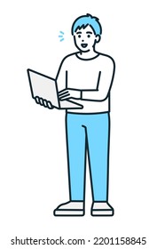 Material de ilustración de cuerpo completo de un ingeniero que sostiene una computadora personal.