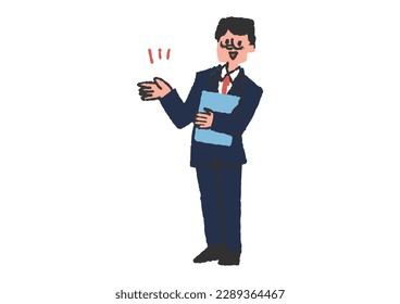 Full-body illustration material of a sales man to explain