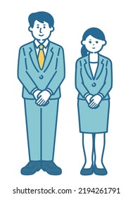 Full-body illustration of men and women in suits