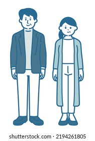 Full-body illustration of middle-aged men and women