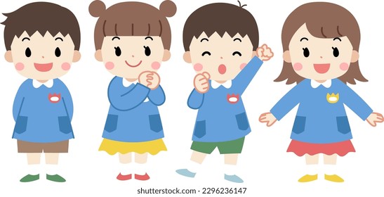 Full-body illustration of smiling kindergarten, nursery school child, and child