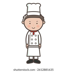 Full-body illustration of a smiling young male chef facing forward