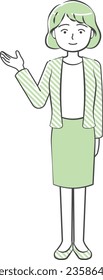 Full-body illustration of a woman to guide-friendly simple touch