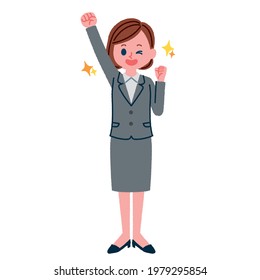 Full-body illustration of a woman in a motivated suit