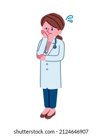 Full-body illustration of a worried doctor (female)