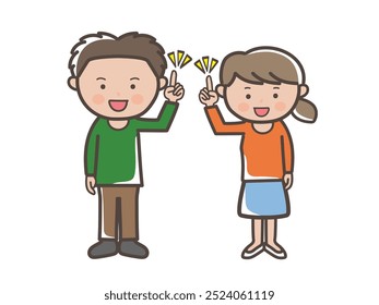 Full-body illustration of a young couple explaining the points