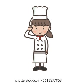 Full-body illustration of a young female chef posing in an understanding pose
