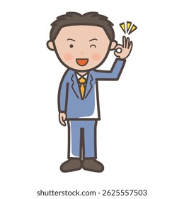 Full-body illustration of a young male businessman giving an OK sign