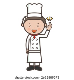 Full-body illustration of a young male chef giving an OK sign