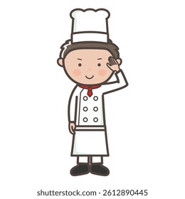 Full-body illustration of a young male chef posing in an understanding pose