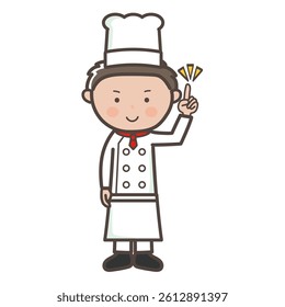 Full-body illustration of a young male chef explaining the points