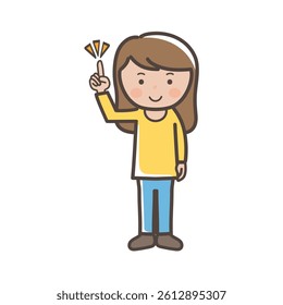 Full-body illustration of a young woman in pants explaining the points