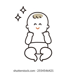 A full-body line drawing of a clean and happy baby.