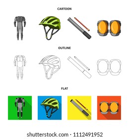 Full-body suit for the rider, helmet, pump with a hose, knee protectors.Cyclist outfit set collection icons in cartoon,outline,flat style vector symbol stock illustration web.