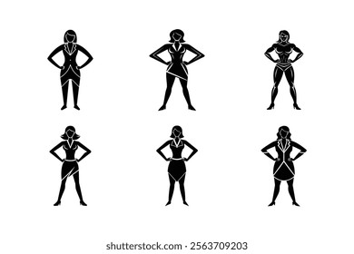 Full-Body Woman Icon Silhouette Set.