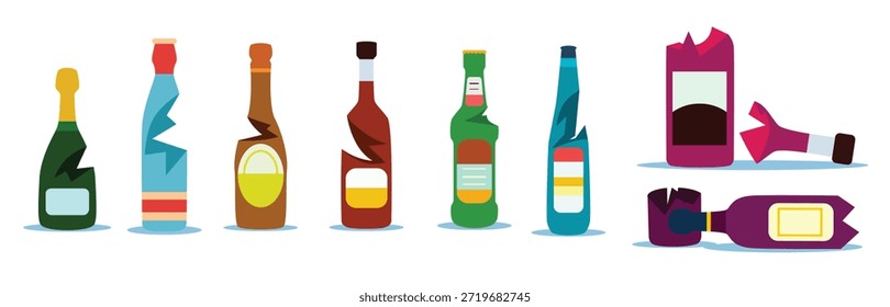 Ilustración vectorial de botella rota a todo color