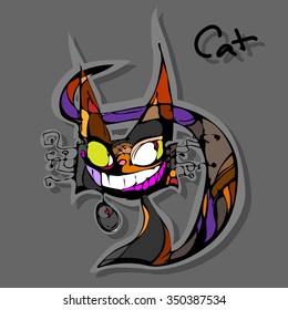 FULL-COLOR DECORATIVE VECTOR IMAGE OF A CAT WITH A COMPUTER MOUSE IN HIS TEETH