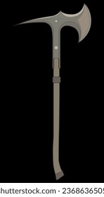 Fullcolor Medieval Axe Vector Weapon. Vector Hand Drawn Illustration Isolated On Black Background.
