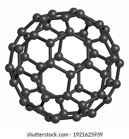 Fullerene C60 ball and stick model 3D nano chemistry structure illustration on white background, Eps10 vector.