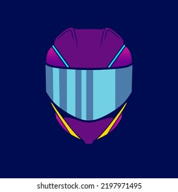 Fullface helmet neon cyberpunk logo  fiction colorful design with dark background. Abstract t-shirt vector illustration.