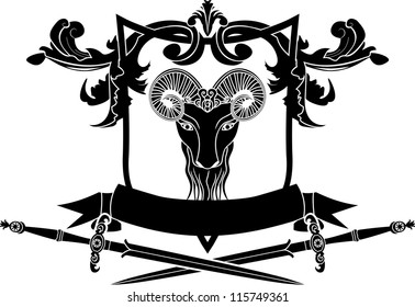 Fullface ram arms with sword, vector illustration for web