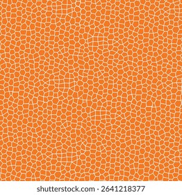 A full-frame abstract background featuring a vibrant orange color overlaid with an intricate, irregular white geometric pattern resembling a cellular or mosaic structure