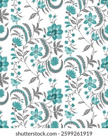 Full-frame, repeating floral pattern on a white background. The design consists of stylized floral motifs and vines. The flowers are predominantly a detailed shading.