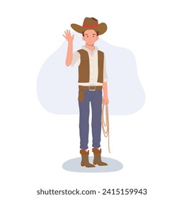 Full-length flat cartoon cowboy. vintage western character illustration