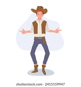 Full-length flat cartoon cowboy. vintage western character illustration