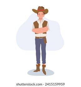 Full-length flat cartoon cowboy. vintage western character illustration