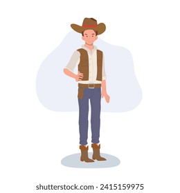 Full-length flat cartoon cowboy. vintage western character illustration