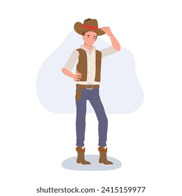 Full-length flat cartoon cowboy. vintage western character illustration