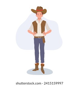 Full-length flat cartoon cowboy. vintage western character illustration