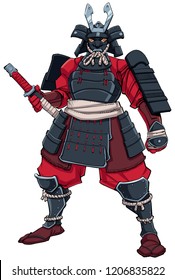 Full-length illustration of powerful Samurai warrior ready for battle. 