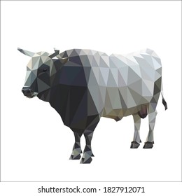 full-length image of a bull. Vector, polygonal Low Poly