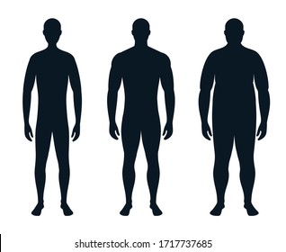 Full-length Male Silhouette. Body, Human Figure. Thin, Fat And Athletic Man. Vector Illustration.