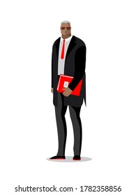 A full-length man in a formal black suit and tie, businessman, politician, employee, Manager. Vector image, avatar. Color isolated illustration, flat style