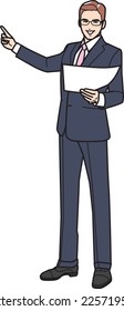 Full-length portrait of the presenting man.