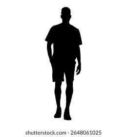  Full-length silhouette of a man walking or standing, with one hand in his pocket, isolated on a white background.